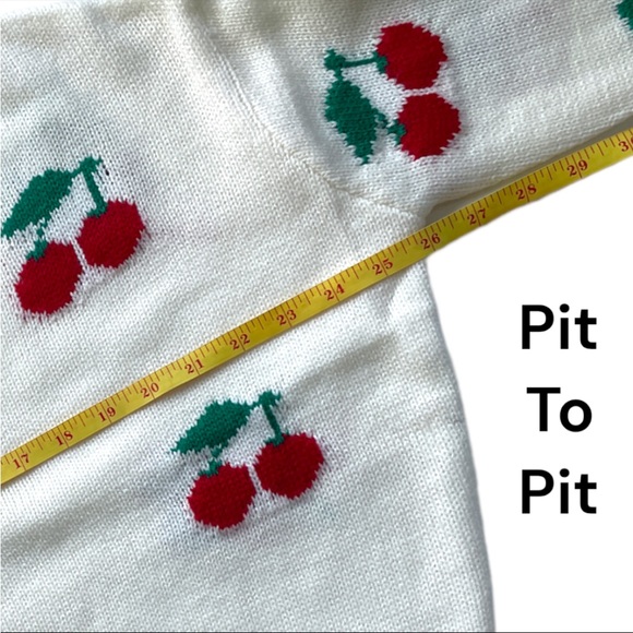 NWT Just Polly juniors Frayed V-neck Cherry Pullover Oversize Sweater Size Small - Picture 8 of 11